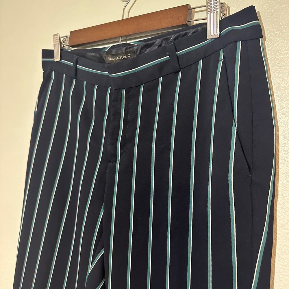 Banana Republic Avery Navy Teal White Striped Ankle Pants Womens 4 Slim Trousers